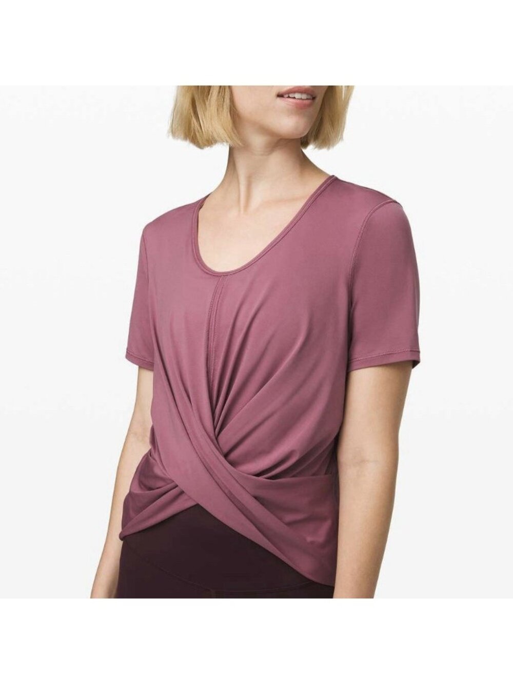Lululemon Do the Daily Short Sleeve Shirt Plumful Pink Twist Front Top Size 12